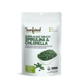 Sunfood Chlorella Spirulina : comprimés riches en chlorophylle pour soutien nutritionnel quotidien.