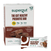 Barre prébiotique Supergut chocolat-brownie dans emballage, idéale pour petit-déjeuner rapide.