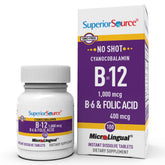 Superior Source No Shot B12, tablette sublinguale à dissolution rapide pour énergie potentielle.
