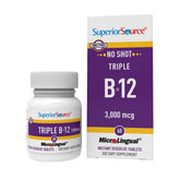 Superior Source NO SHOT Triple B-12, bouteille 60 comprimés, soutien énergie quotidien.