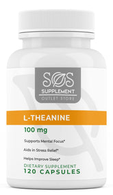 SOS L-Theanine, bouteille de supplément, soutien cognitif pour étude et travail concentré.