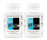 Supreme Nutrition Ashwagandha Supreme, frasco frontal, cápsulas vegetarianas para apoyo diario.