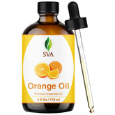 SVA ORGANICS huile essentielle d'orange en bouteille, parfum frais et naturel pour diffusion.