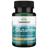 Capsules Swanson Ajipure L-Glutamine 500 mg, bouteille, soutien potentiel des muscles et du système nerveux.