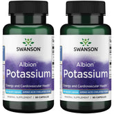 Swanson Albion Potassium 99 mg, bouteille de capsules, soutien l'énergie et l'équilibre électrolytique.
