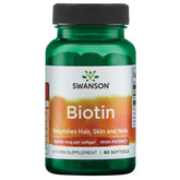 Swanson Biotine 10000 mcg gélules — soutien potentiel pour cheveux et ongles.