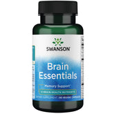 Swanson Brain Essentials : bouteille de capsules végétales pour la mémoire et l'attention.
