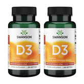 Swanson D3, bouteille avec gélules faciles à avaler et soutien potentiel des os et du système immunitaire.