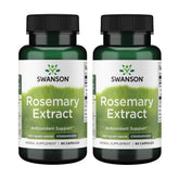 Swanson Extrait de romarin standardisé en bouteille, gélules visibles et potentiel antioxydant.
