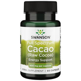 Swanson Full Spectrum Cacao capsules emballage visibles, prête pour démarrer une routine matinale naturelle.
