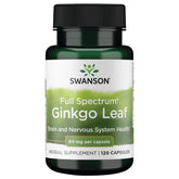 Swanson Ginkgo feuille dans la bouteille, soutien potentiel mémoire et circulation