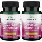 Swanson Glande ovarienne – capsules visibles sur l'étiquette, soutien potentiel de l'équilibre hormonal féminin.