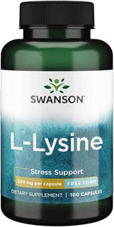 Swanson L-Lysine libre‑forme, bouteille 500 mg, 100 capsules, soutien quotidien potentiel