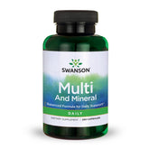 Swanson Multi-Minéral Quotidien: bouteille sur fond clair, apport quotidien en micronutriments.