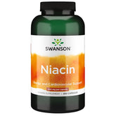 Capsules Swanson Niacine B3 dans la bouteille, soutien potentiel au métabolisme des glucides.