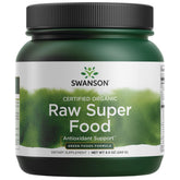 Swanson poudre super-aliment bio avec cuillère doseuse dans un verre, idéal pour un soutien antioxydant.