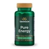 Swanson Pure Energy capsules vegan – bouteille visible, énergie soutenue et concentration accrue.