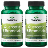 Swanson Quérétine et Bromélaïne – bouteille de capsules pour un soutien respiratoire potentiel.