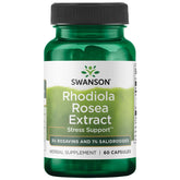 Swanson Rhodiola Extrait, bouteille complète, soutien potentiel au stress physique et énergie.