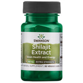 Swanson Shilajit Extrait 100 mg – flacon illustrant énergie et vitalité potentielles.