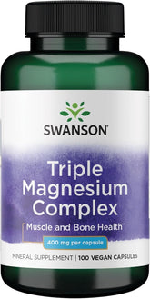 Swanson Triple Magnésium Complex, bouteille 400 mg, soutien potentiel à l’énergie et au bien-être.