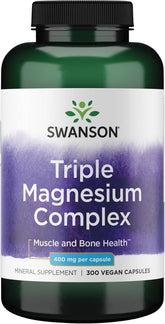 Swanson Triple Magnésium Complex – bouteille, apport quotidien en magnésium pour soutenir l’énergie.