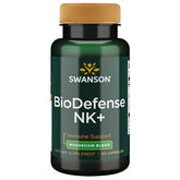 Swanson ULT BIODEFENSE NK+ mélangé de champignons, bouteille visible, soutien immunitaire potentiel.