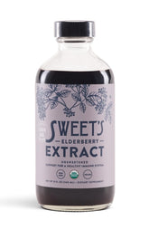 Bouteille Sweet's Elderberry Extrait prête à l’emploi pour un soutien immunitaire potentiel.