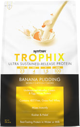 Syntrax Trophix banane-pudding : bouteille visible, shake rapide après l’entraînement.