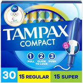 Tampons Tampax Compact Pearl – emballage discret et pratique pour la journée.