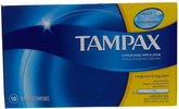 Tampons Tampax Regular 10 pack avec applicateur jetable, pratique en déplacement.