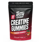 Boîte TASTY GAINS Creatine Gummies 90 g prête pour l'entraînement.