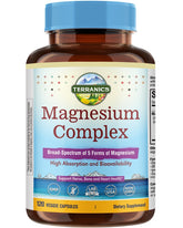 Terranics Magnesium Complex, capsules 500 mg, boîte visible, soutien potentiel au sommeil