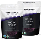 Terrasoul acai poudre, sachet ouverte, idéale pour smoothies riches en antioxydants.