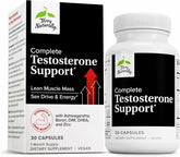 Terry Naturally Complete Testosterone Support – bouteille visible, énergie et récupération après l'effort.