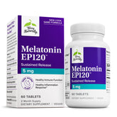 Terry Naturally Melatonin EP 5 mg sur boîte, soutien potentiel au sommeil nocturne.