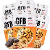 Bouchées GFB chocolat noir beurre d'arachide dans emballage pratique.