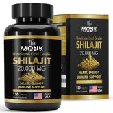 THE MONK Shilajit sur l'emballage, énergie naturelle potentielle pour la journée.