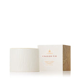Bougie Thymes Frasier Fir en céramique grain de bois avec bordure dorée 24k ambiance hivernale