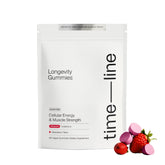 Timeline Mitopure Gummies sur boîte, énergie cellulaire et tonicité musculaire