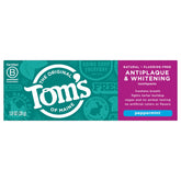 Tom's of Maine sans fluorure antiplaque menthe, tubes dentifrice format voyage.