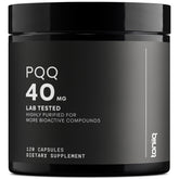 Toniiq PQQ 40 mg, bouteille de capsules végétariennes avec pureté vérifiée.