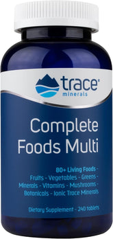 Trace Minerals Complete Foods Multi dans sa bouteille, apport minéral quotidien grâce aux aliments entiers.