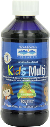 Trace Minerals Enfants, bouteille de vitamines liquides, soutien quotidien.