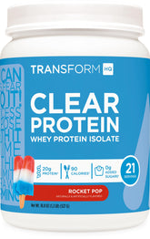 TransformHQ Clear Whey Isolate Rocket Pop verres et mélange pour un shake frais.