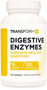 TransformHQ Digestive Enzymes: bouteille 120 capsules prête pour la digestion au quotidien.