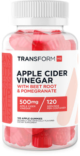 TransformHQ gommes au vinaigre de cidre dans une bouteille, pratique pour une routine quotidienne.