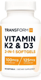 TransformHQ Vitamine K2 + D3 – bouteille visible, prise quotidienne facilitée