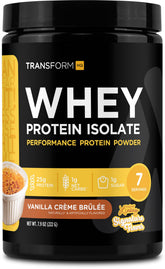 TransformHQ Whey Isolate crème brulee en bouteille, pratique pour une collation protéinée après l'entraînement.