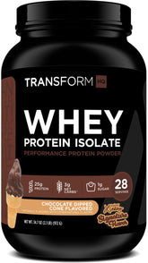 TransformHQ Isolat de Protéine de Lactosérum conteneur chocolat enrobe, expérience gourmande après l’entraînement.
